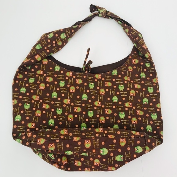Y2K Hippie Bohemian Oversized Owl Print Canvas Fabric Tote Crossbody Book Bag - Picture 3 of 10